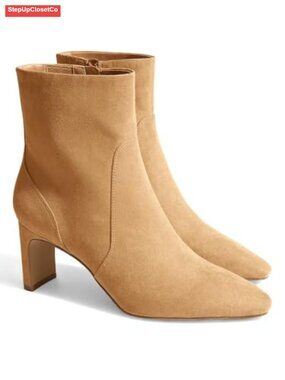 Womens Chunky Low Heel Ankle Boots Faux Suede Square Toe Side Zipper